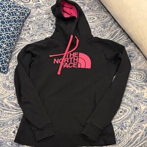 The North Face Black Hoodie with Pink Logo